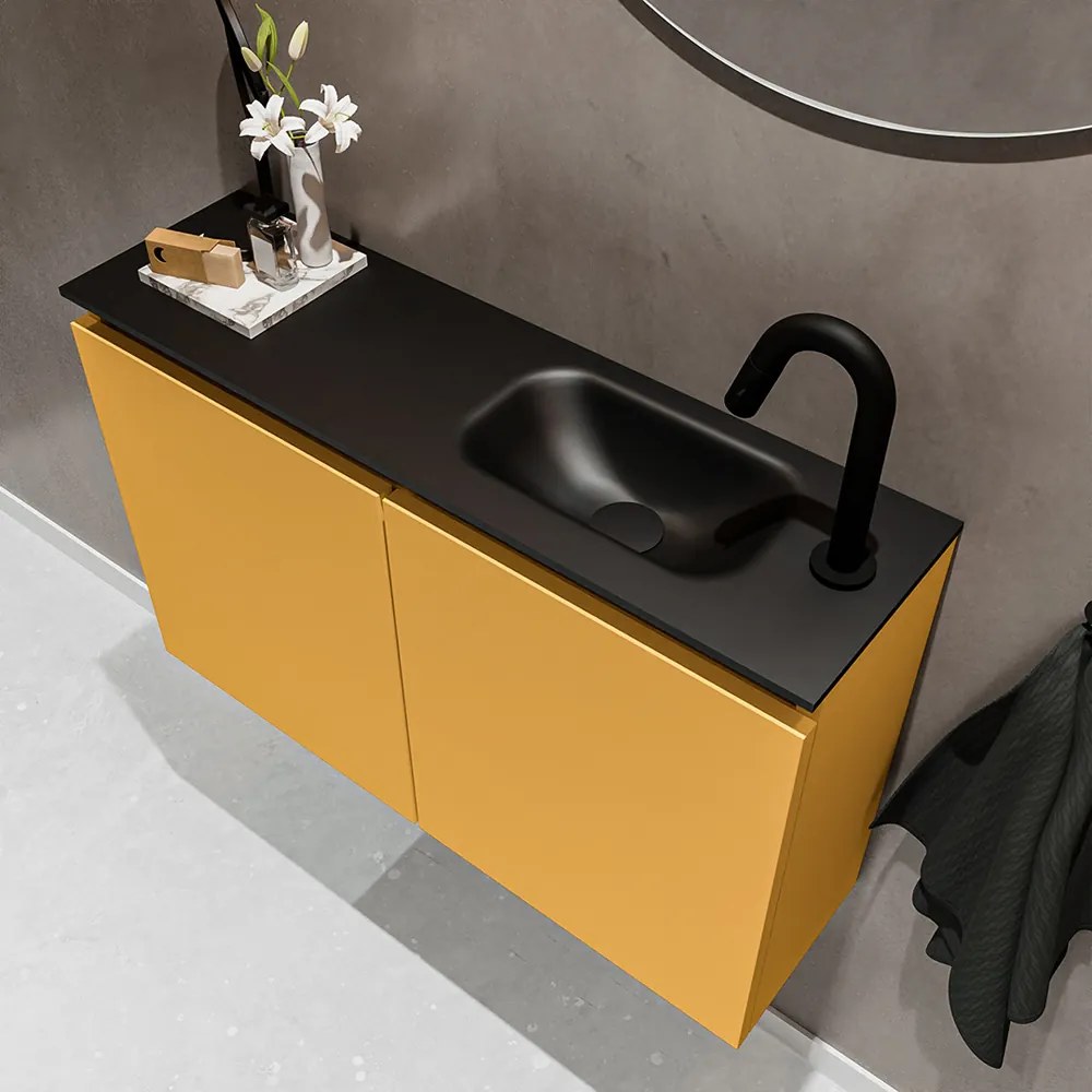 Mondiaz Ture 80cm toiletmeubel ocher met wastafel urban rechts 1 kraangat