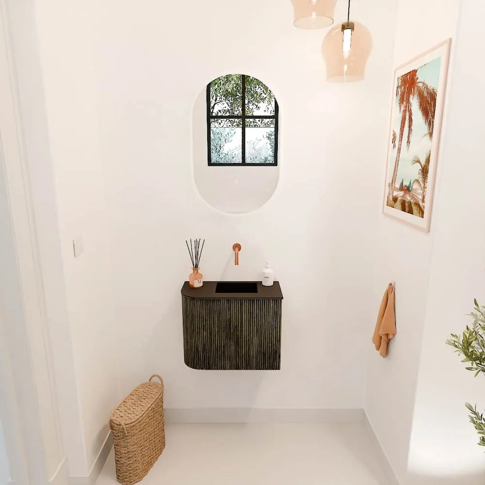 Mondiaz Joya 50cm toiletmeubel ronding links shadow met wastafel faye rechts zonder kraangat urban