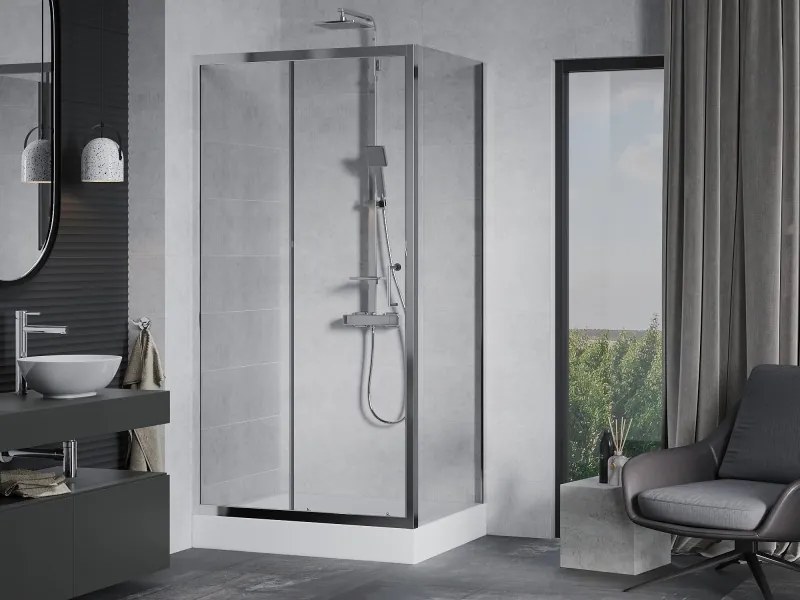 Mexen Apia schuifbare douchecabine 100 x 80 cm, transparant, chroom + Rio douchebak - 840-100-080-01-00-4510