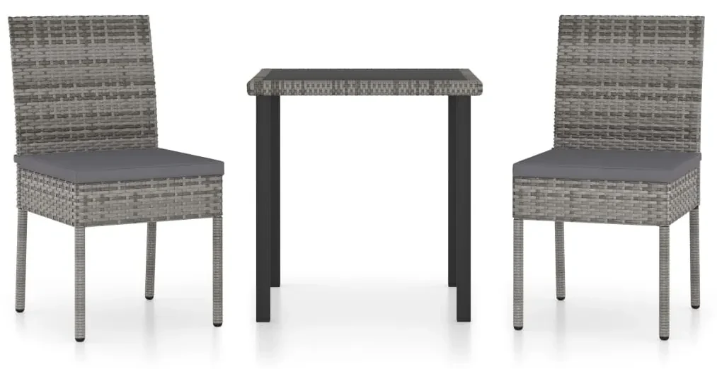 vidaXL 3-delige Tuinset poly rattan grijs