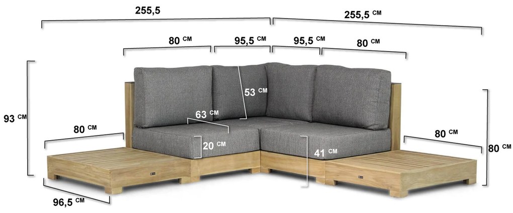 Loungeset 2 personen Teak Old teak greywash Santika Furniture Santika