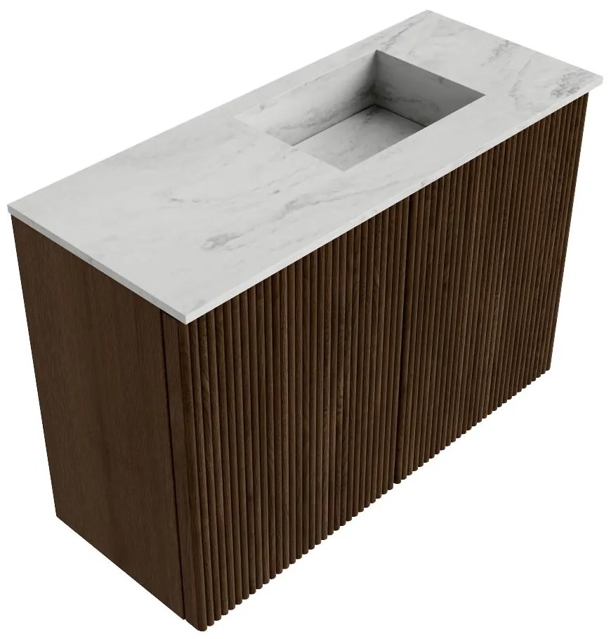 Mondiaz Joya DLux 60cm toiletmeubel walnut met wastafel faye rechts 1 kraangat opalo