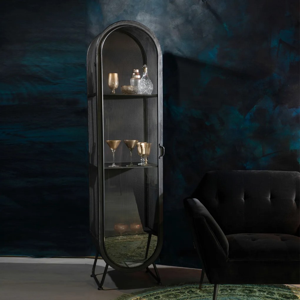 Dutchbone Oval Ovale Vitrine Zwart Metaal - 46x46x181cm.