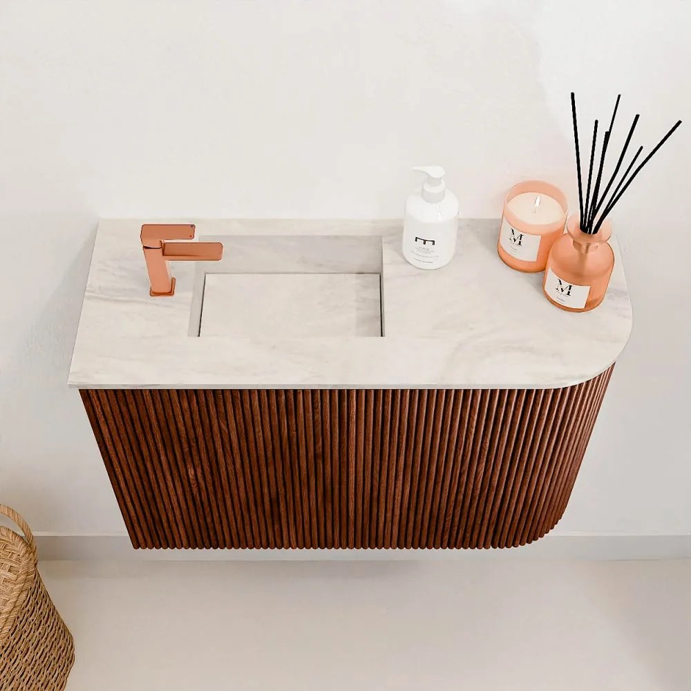 Mondiaz Joya DLux 60cm toiletmeubel ronding rechts ruby met wastafel faye links 1 kraangat ostra