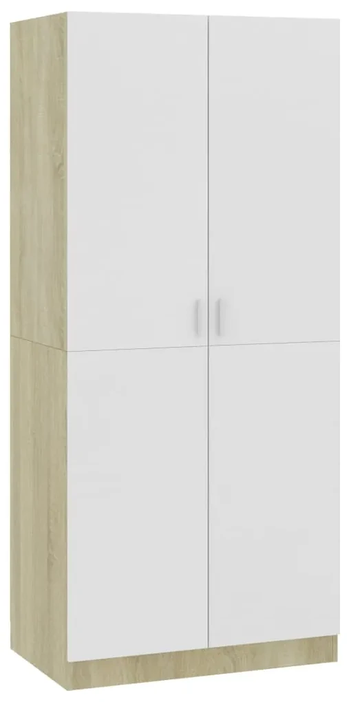 vidaXL Kledingkast 80x52x180 cm spaanplaat wit en sonoma eikenkleurig