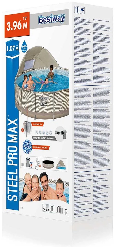 Bestway frame zwembad steel pro max set rond 396 cm met zonnescherm