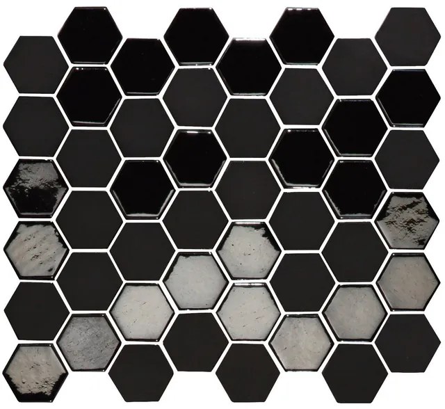 The Mosaic Factory Valencia mozaïektegel - 27.6x32.9cm - wandtegel - Zeshoek/Hexagon - Gerecycled glas Black mat/glans VAL920