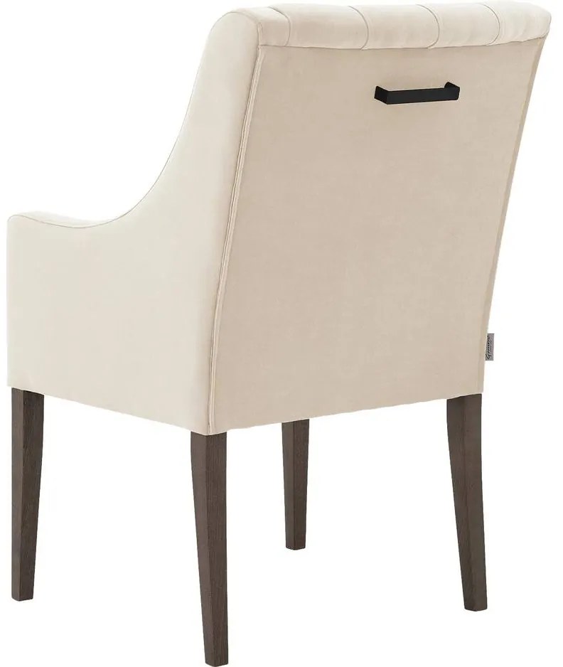 Goossens Eetkamerstoel Pearl beige velvet stof met armleuning, stijlvol landelijk