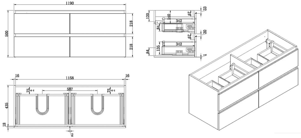 Mueller Lida wastafelmeubel 120cm hoogglans wit