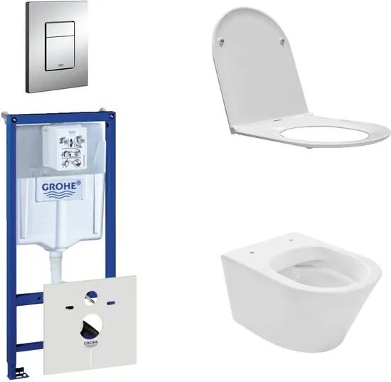 Wiesbaden Vesta Rimfree toiletset bestaande uit inbouwreservoir, toiletpot met softclose en quickrelease toiletzitting en bedieningsplaat chroom 0729205/SW96079/SW95748/0720001