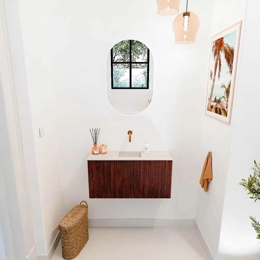 Mondiaz Joya DLux 80cm toiletmeubel ruby met wastafel faye midden zonder kraangat meli