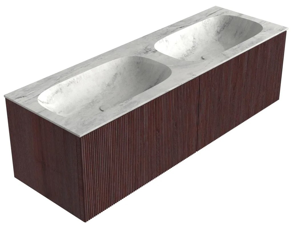 Mondiaz Kurve-dlux 140cm badmeubel ruby met 2 lades en wastafel stor small dubbel zonder kraangat opalo