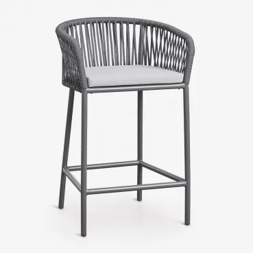 Arhiza Hoge Kruk Met Armleuningen In Gevlochten Touw Grijs – Grafiet & ↑65 Cm - Sklum