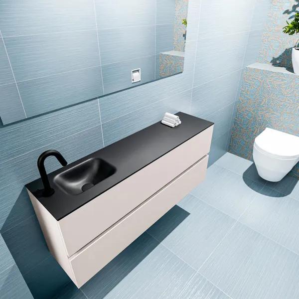 MONDIAZ ADA Toiletmeubel 120x30x50cm met 1 kraangaten 2 lades linen mat Wastafel Lex links Solid Surface Zwart FK75342285