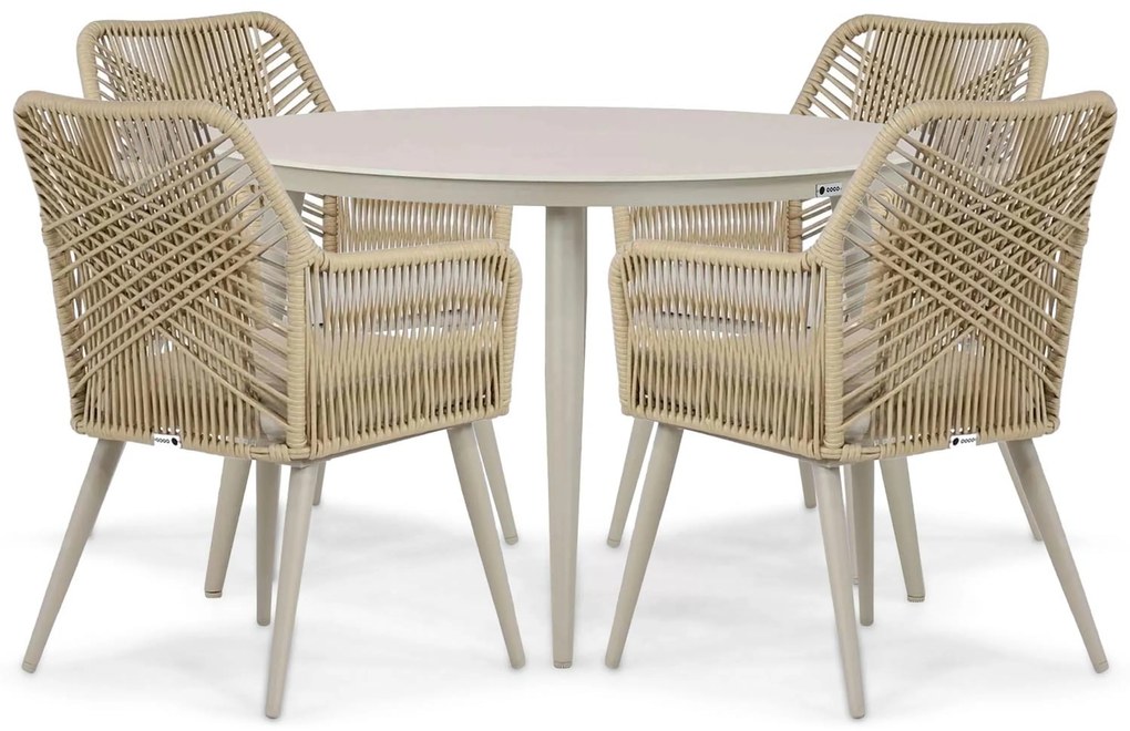 Tuinset Ronde Tuintafel 4 personen 120 cm Aluminium/rope Taupe Coco Vedra/Vienna
