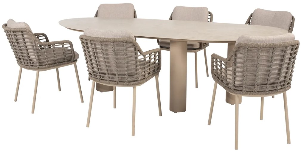 Taste by 4 Seasons Puglia tuinset latte met Denia tafel met geprint keramisch blad 240 cm Tuinset taupe weerbestendig