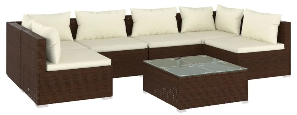vidaXL 7-delige Loungeset met kussens poly rattan bruin