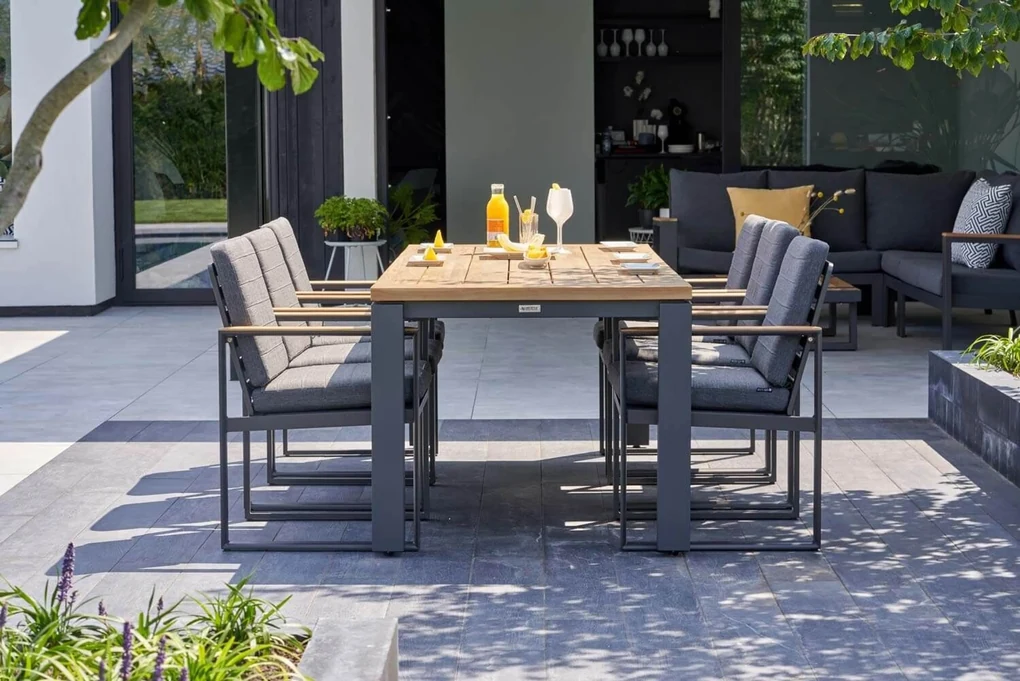 Dining Tuintafel rechthoekig 230 x 90 cm Aluminium/teak Grijs Veneto