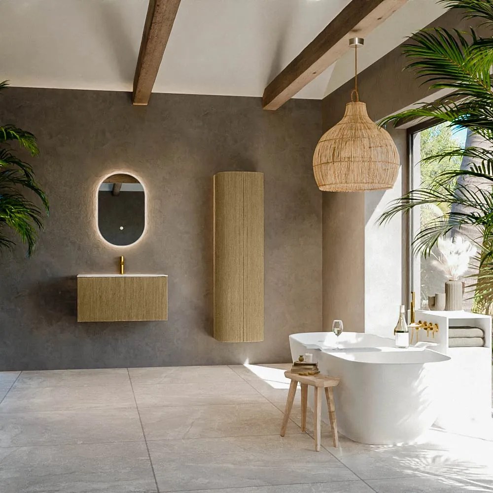 Mondiaz Kurve-dlux 80cm badmeubel dusk met 1 lade en wastafel big small midden 1 kraangat opalo