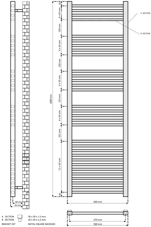Eastbrook Tuscan Square multirail handdoekradiator 50x120cm 980W antraciet