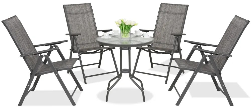 Metalen tuinmeubelen Modena/Rosario voor 4 personen met kleine tafel Garden Point antraciet