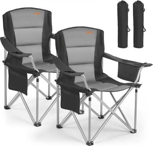 VEVOR 2 x Campingstoelen (Extra Groot) Klapstoelen met een draagvermogen van 204 kg, Visstoelen met gewatteerde rugleuning en armleuningen, Klapstoelen met bekerhouder en zijvak, voor buitenactiviteiten zoals vissen