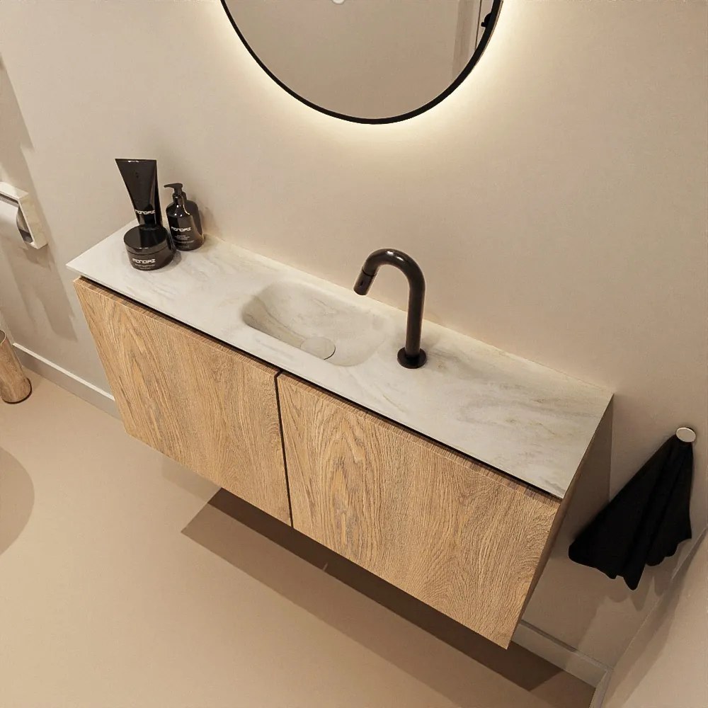 Mondiaz Ture DLux toiletmeubel 100cm washed oak met wastafel ostra midden met kraangat