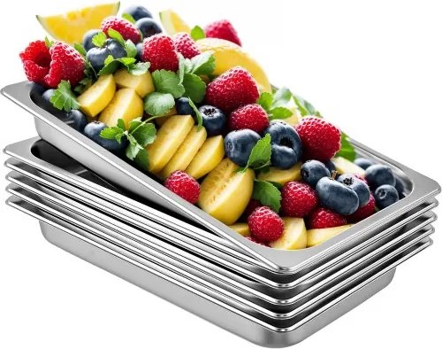VEVOR roestvrijstalen bakjes, 6-pack, voedselbakjes met deksel, antiaanbakplaten, 537 x 330 x 65 mm, commerciële warmhoudcontainer voor voedsel, taarten, ovenschotels, hotelpan