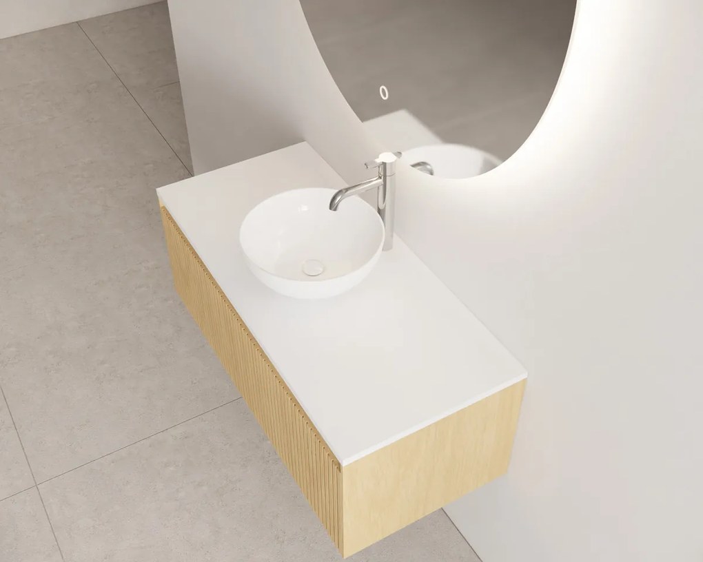 Gliss Design Timotheus badmeubel met ribbelfront 100cm pure met wit toppaneel en waskom