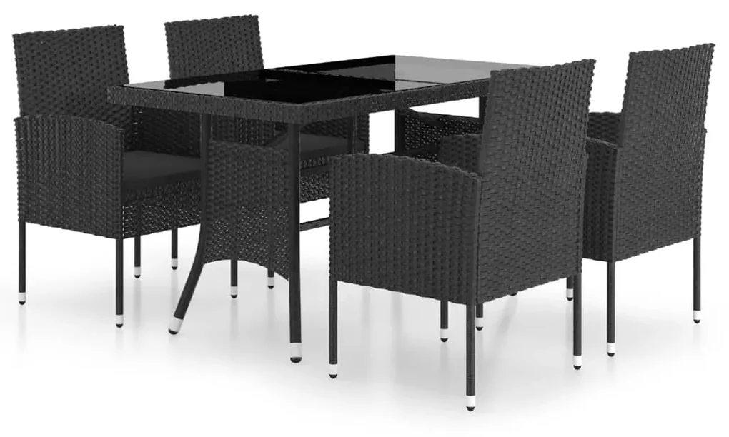 vidaXL 5-delige Tuinset poly rattan zwart