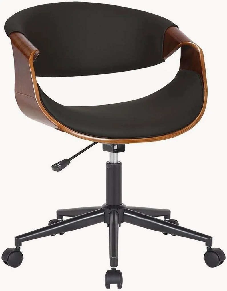 In hoogte verstelbare kunstleren/houten draaibare bureaustoel Visby, op wielen