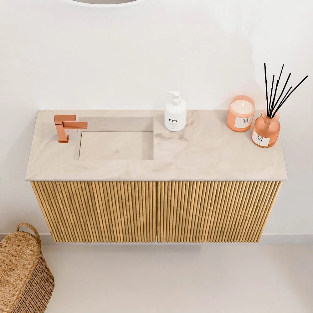 Mondiaz Joya DLux 70cm toiletmeubel oak met wastafel faye links 1 kraangat frappe