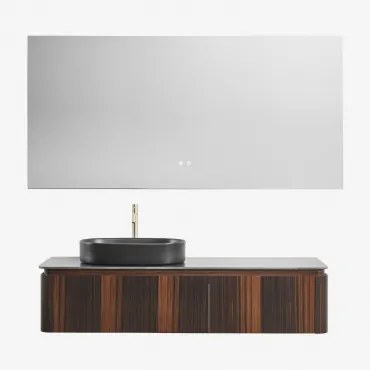 Lavena Zwevend Houten Badkamermeubelset Donker Hout & Ovaal Rvs ↔︎60 Cm Lime & Rectangular Led And Antifog 160x75 Cm - Sklum