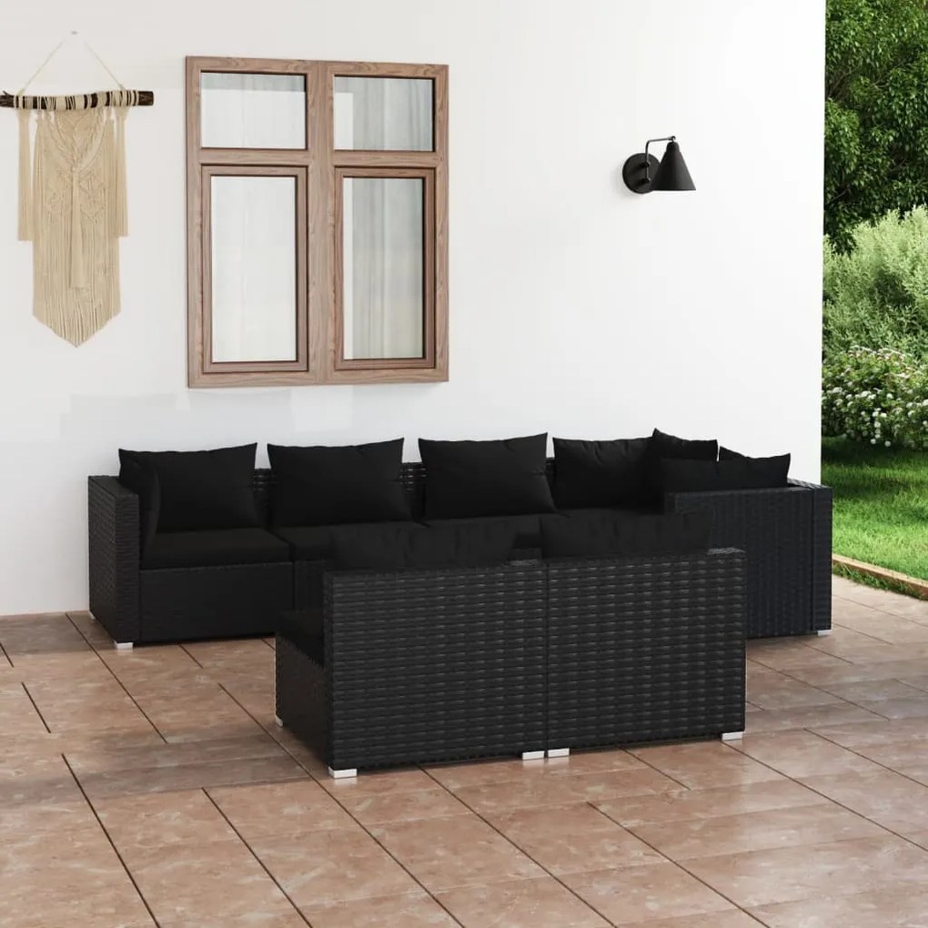 vidaXL 7-delige Loungeset met kussens poly rattan zwart