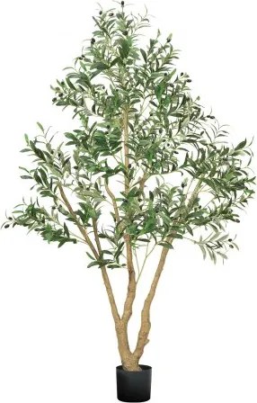 VEVOR Kunstolijfboom, 1,8 m met zwarte pot, kunstboom met natuurlijke houten stam en realistische groene bladeren en vruchten, kunstplant voor binnen, thuis, op kantoor en in de woonkamer