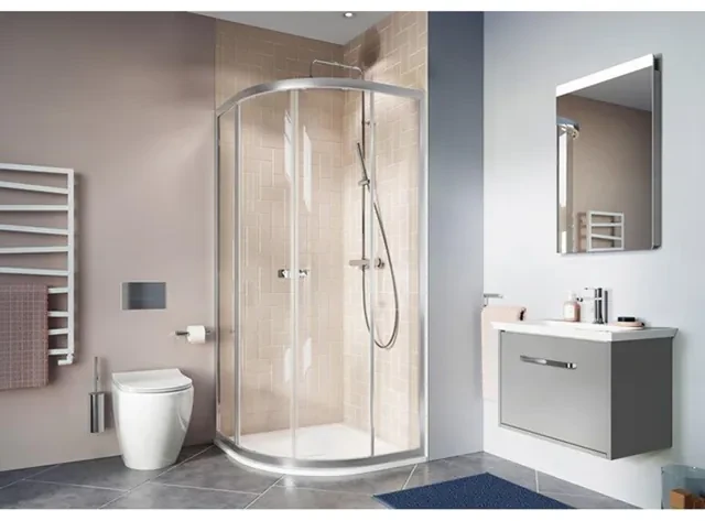 Crosswater Clear 6 kwartronde douchecabine met 2 schuifdeuren 90x90x195cm met 6mm helder veiligheidsglas zilver CAQDS0900