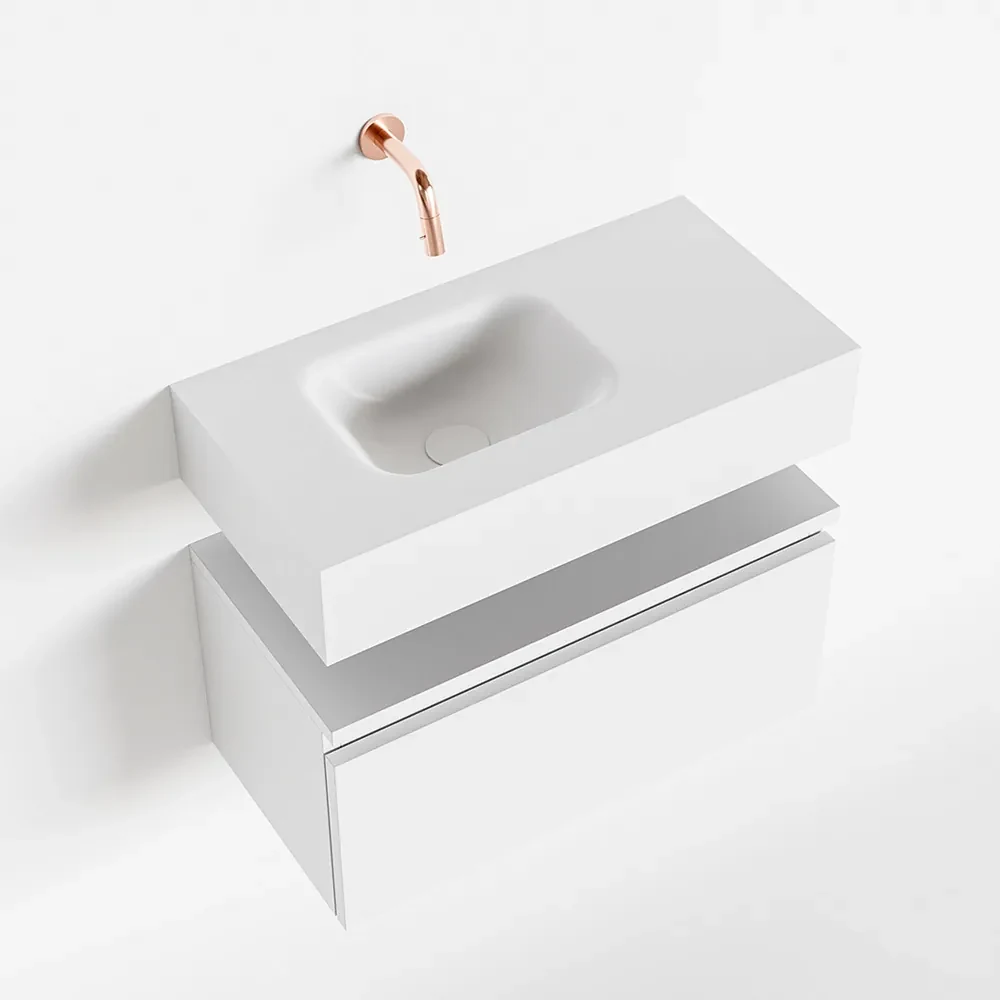 Mondiaz Andor toiletmeubel 60cm mat wit met witte wastafel links zonder kraangat