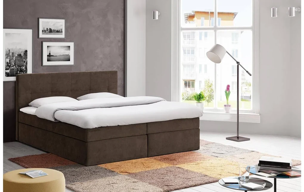 Goossens Basic Boxspring Compleet Rud, Vlak 160 x 200 cm (=2x 80 x 200 cm) met hoofdbord, 2 x matras, 1 x topper