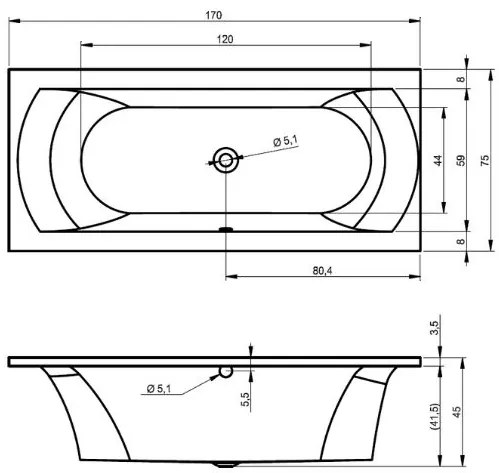 Riho Lima bubbelbad 170x75cm wit glans pneumatisch met 6 + 4 + 2 hydrojets