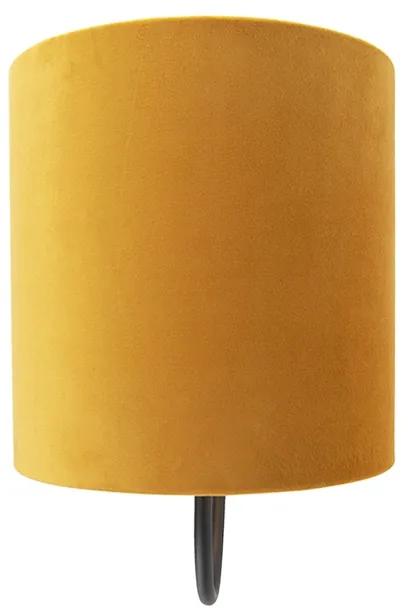 Klassieke wandlamp zwart met gele velours kap - Matt Klassiek / Antiek E27 rond Binnenverlichting Lamp