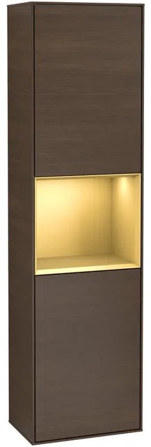 Villeroy & Boch Finion Hoge kast - met verlichting - 2 deuren - 418 x 1516 x 270 mm - Walnut Veneer / Gold Matt Lacquer F460HFGN