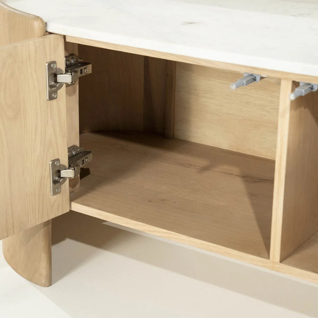 Tv-meubel Eiken Met Wit Marmer 160 Cm - 165x45x50cm.