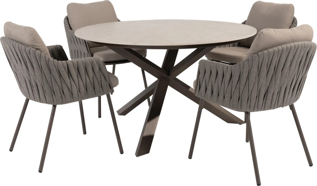 Prado Cannes dining tuinset 130xH75 cm rond 5 delig keramiek terre Taste 4SO
