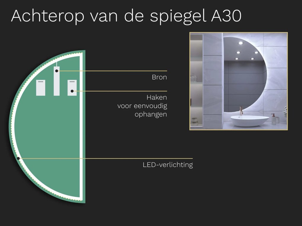 Atypische badkamerspiegel met LED verlichting A30 50x10