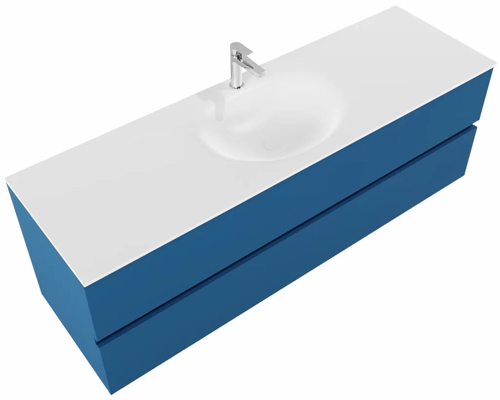 Mondiaz Vica 150cm badmeubel jeans 2 lades wastafel Moon midden met 1 kraangat