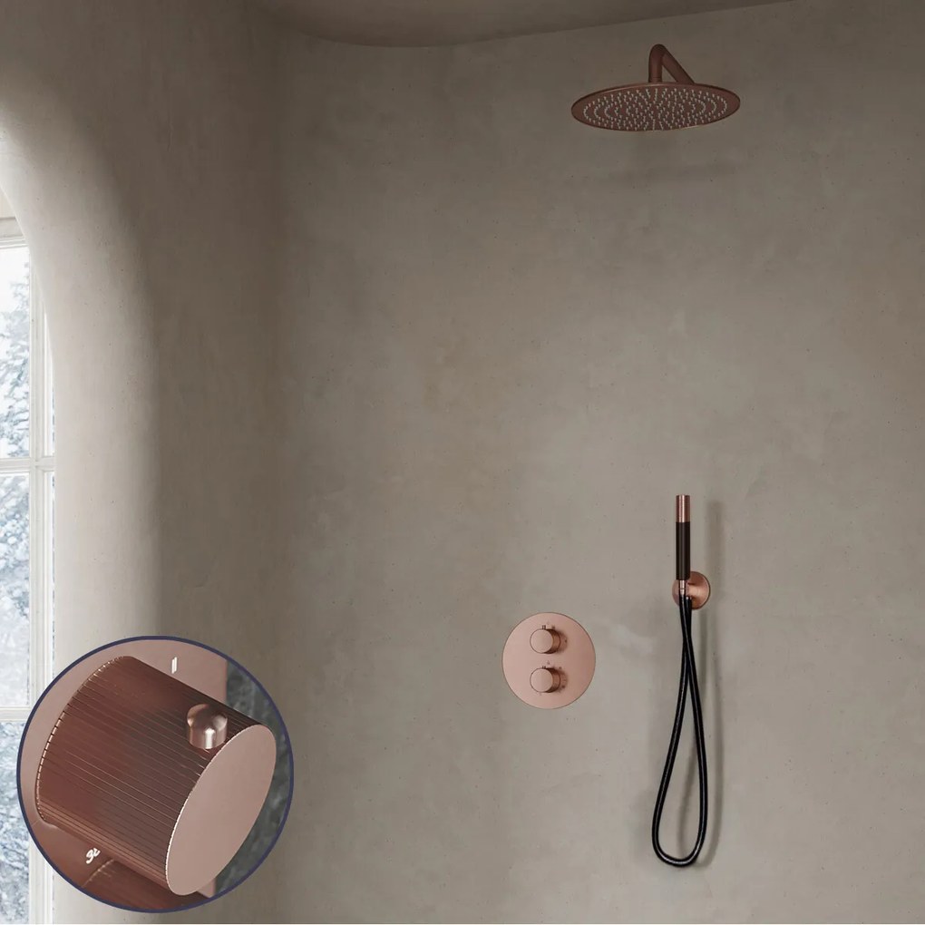 Saniclear Copper Stripes Pro inbouw regendouche rond met 20cm hoofddouche en muurarm geborsteld koper