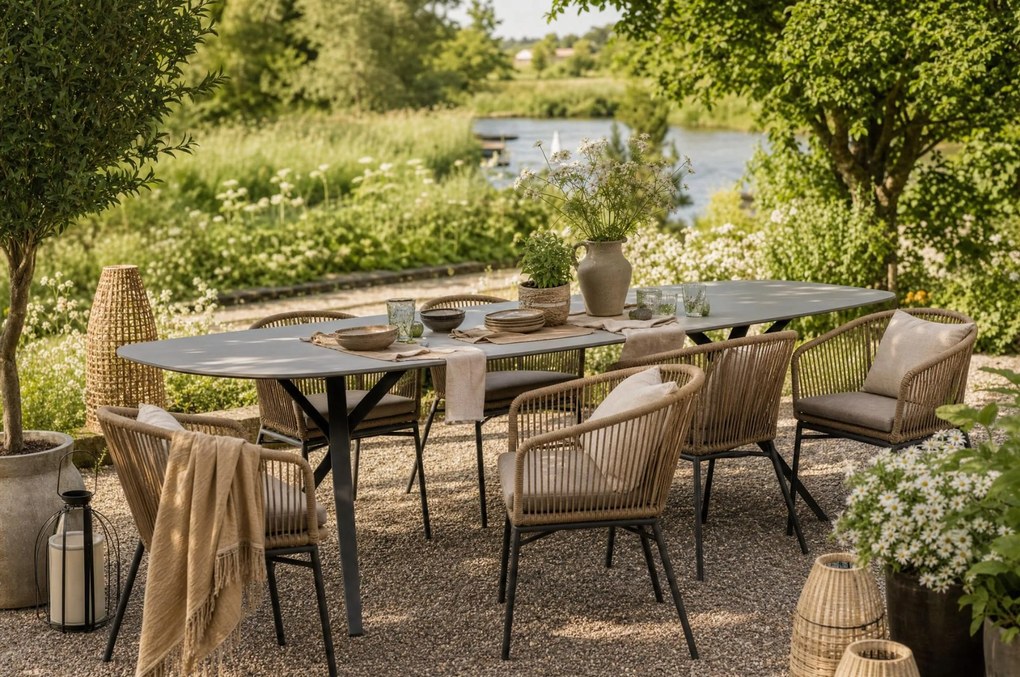 Tuinset 6 personen 240 cm Wicker Grijs Santika Furniture Santika