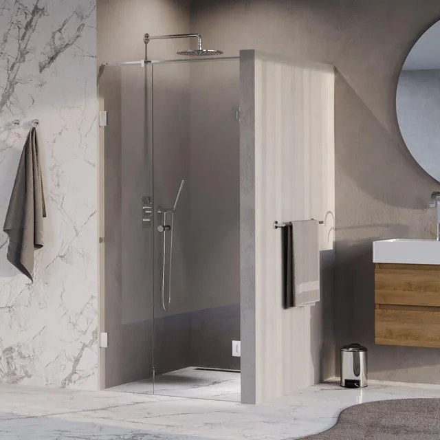 BRAUER Void Carving Nisdeur - 2-delig - 100x200cm - 60cm draaideur aan muur - glascoating - omkeerbaar - helder glas - Chroom GS-VOCN2H6040200CE