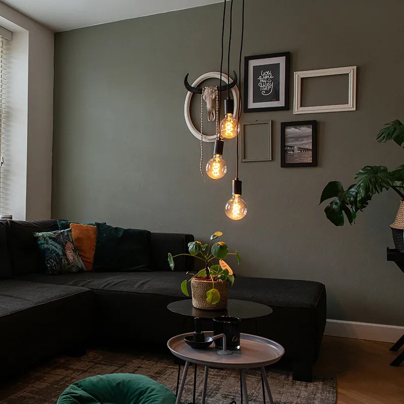 Smart Industriële hanglamp zwart incl. Wifi G95 3-lichts - Facil