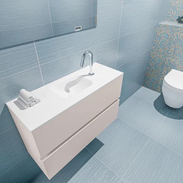 MONDIAZ ADA Toiletmeubel 80x30x50cm met 1 kraangaten 2 lades linen mat Wastafel Lex midden Solid Surface Wit FK75341923